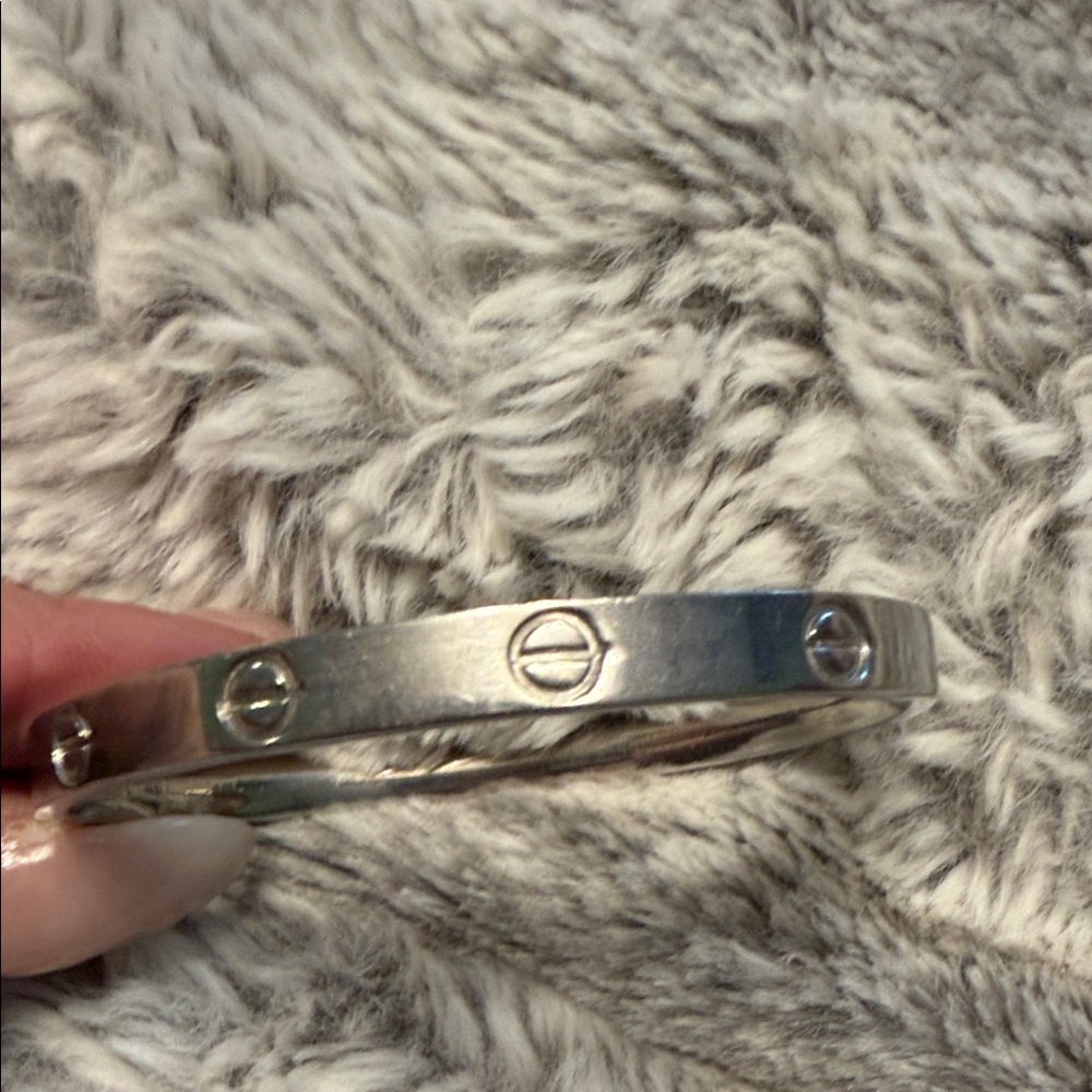 Classic Designer Inspired Silver Screw-Accent Bangle Bracelet